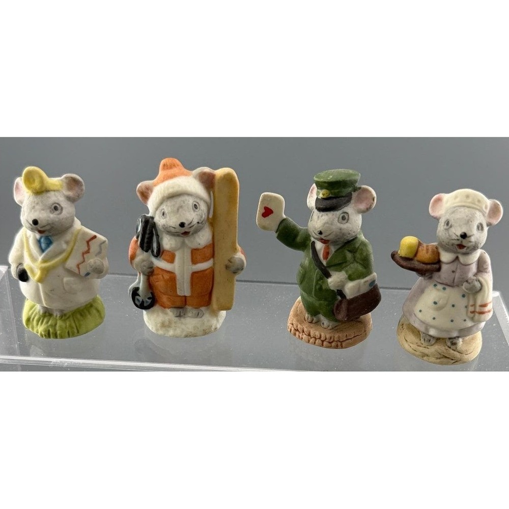 Vintage Miniature Mice Figurines Russ Ceramic Doctor Nurse Skier Mail Carrier
